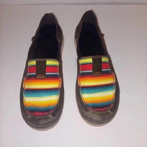 Ariat Shoes - Ariat Womens Serape Cruiser Loafer Shoes Brown Suede Slip On Stripe Aztec 9 B